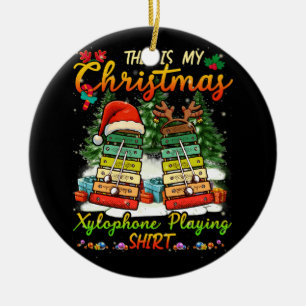 Christmas Xylophone Playing Three Santa Elf Xyloph Ceramic Ornament