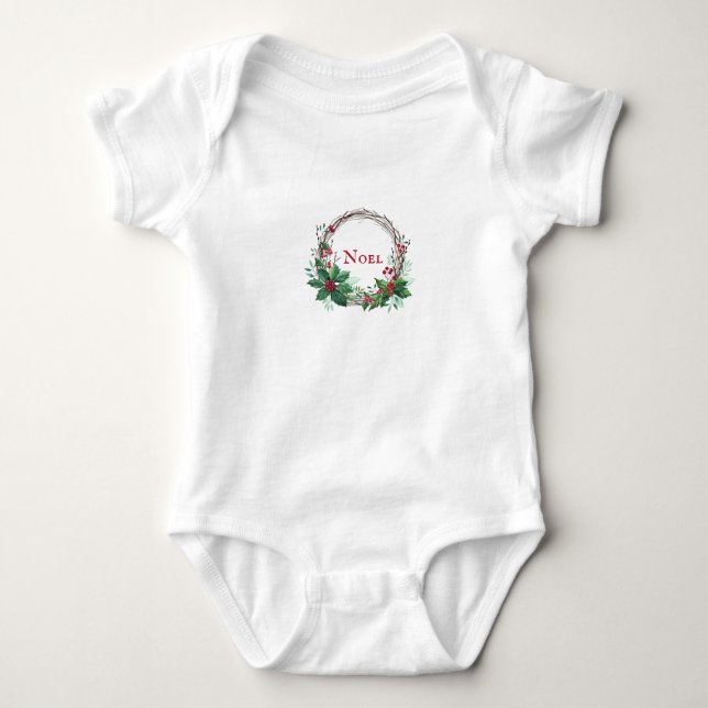 Christmas-y Babes Holly Wreath Baby Body Baby Bodysuit (Front)
