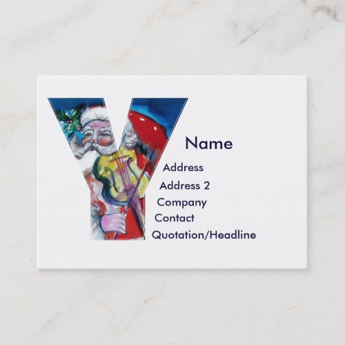CHRISTMAS Y LETTER   SANTA  WITH VIOLIN MONOGRAM BUSINESS CARD