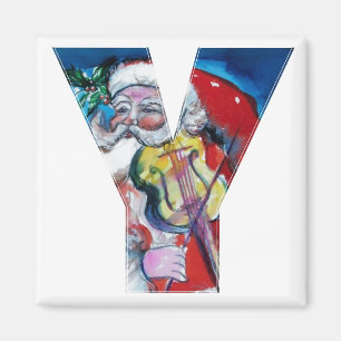 CHRISTMAS Y LETTER / SANTA WITH VIOLIN MONOGRAM MAGNET