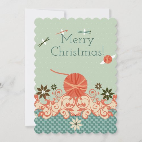 Christmas yarn knitting needles crochet hook angel holiday card