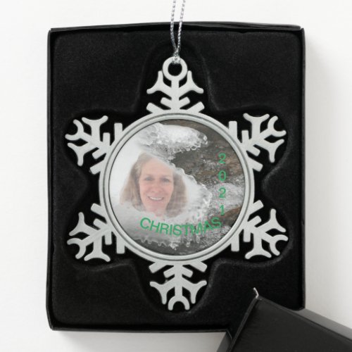 Christmas Year River Icicles Photo Frame  Snowflake Pewter Christmas Ornament