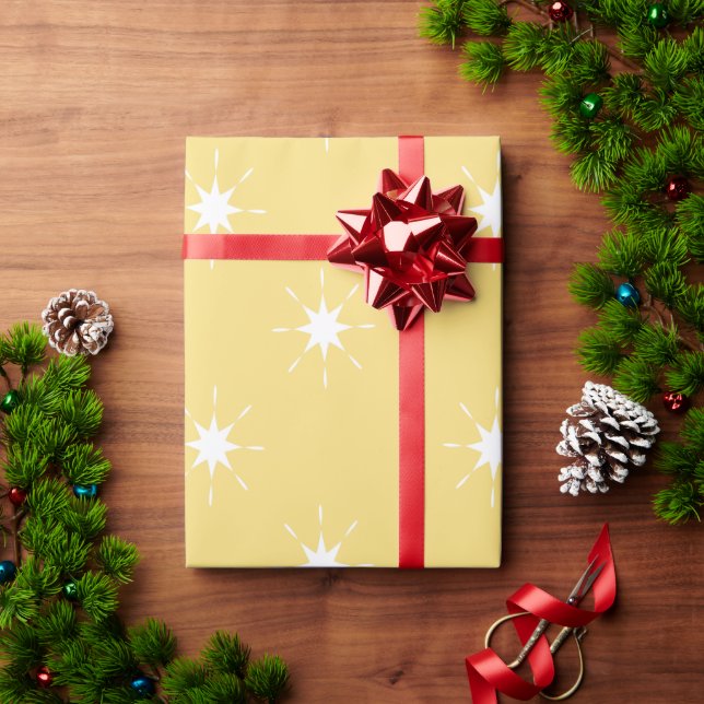 Christmas yellow and white with stars wrapping paper (Holiday Gift)