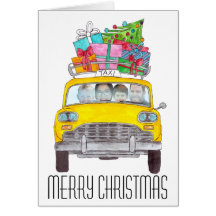 Black Taxi Cab Personalised Christmas Greetings Card 