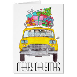 Christmas yellow Cab customizable photo card