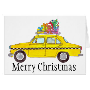 Christmas yellow Cab customizable photo card
