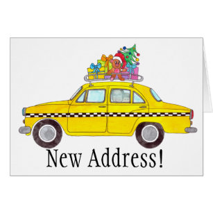 Christmas yellow Cab New Address photo card