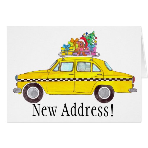 Christmas yellow Cab New Address photo card