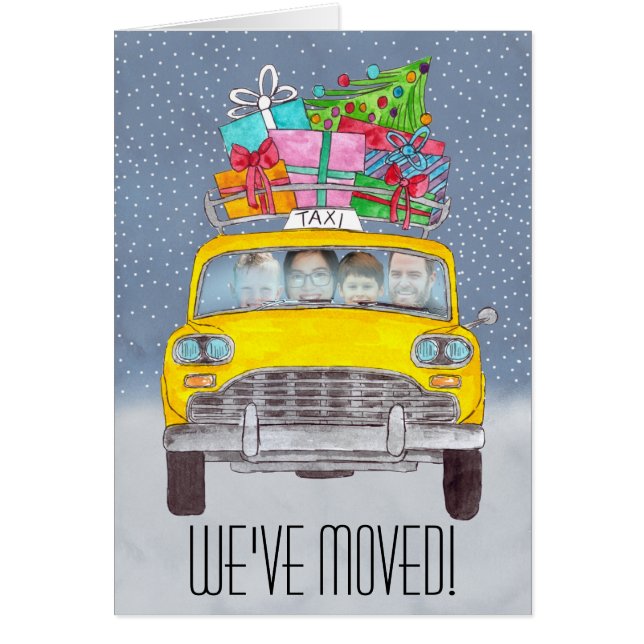 Christmas yellow Cab photo card we've moved (Front)