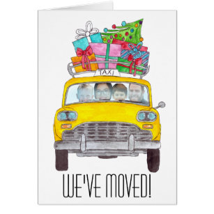 Christmas yellow Cab photo card we've moved