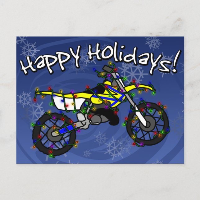 Christmas Yellow Dirt Bike Holiday Postcard (Front)