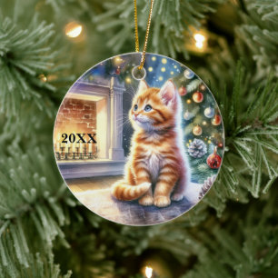 Christmas Yellow Kitten Customize Date Ornament