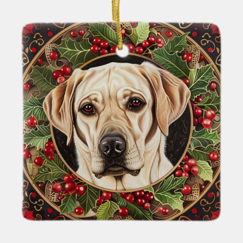 Christmas Yellow Lab Dog Ceramic Ornament