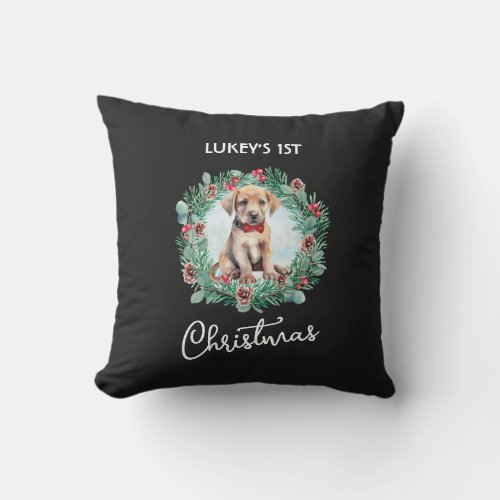 Christmas Yellow Lab Labrador Retriever Puppy Dog  Throw Pillow