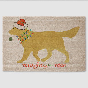 Christmas Yellow Lab Naughty but Nice Coir Fiber Doormat