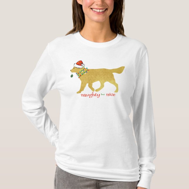 Christmas Yellow Lab Naughty but Nice T-Shirt (Front)