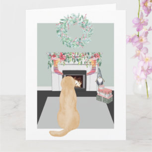Christmas Yellow Labrador Dog Fireplace Scene Card