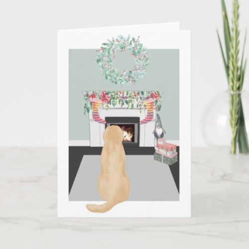Christmas Yellow Labrador Dog Fireplace Scene Card