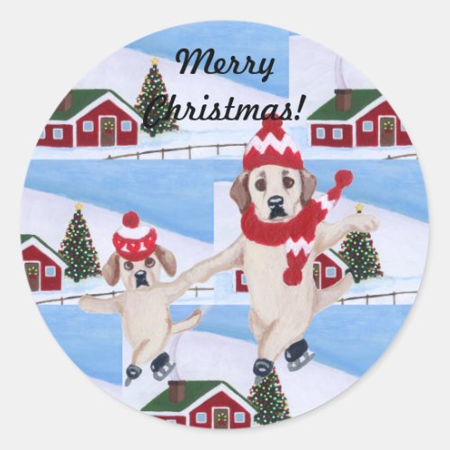 Christmas Yellow Labrador Fun Painting Classic Round Sticker