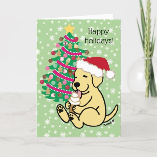 Christmas Yellow Labrador Ice Cream Licking Holiday Card