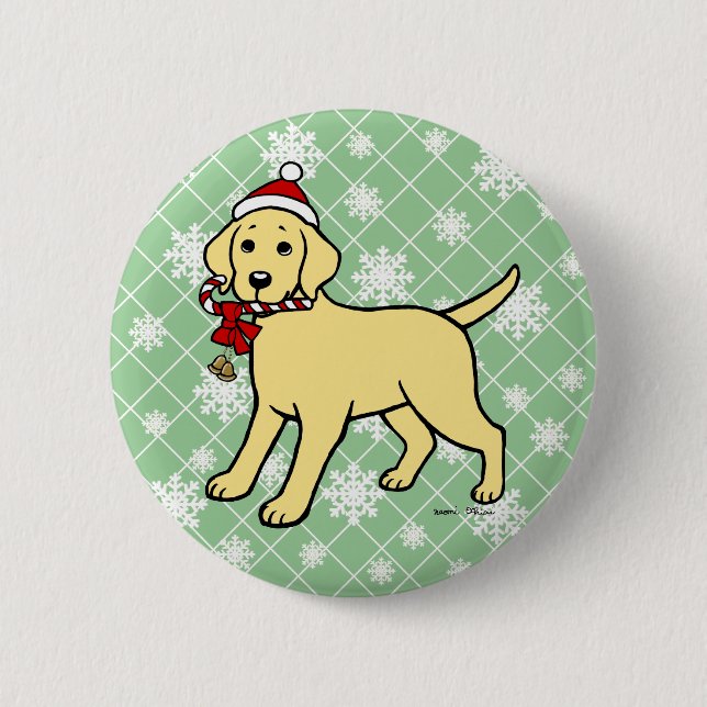 Christmas Yellow Labrador Puppy Cartoon Pinback Button (Front)
