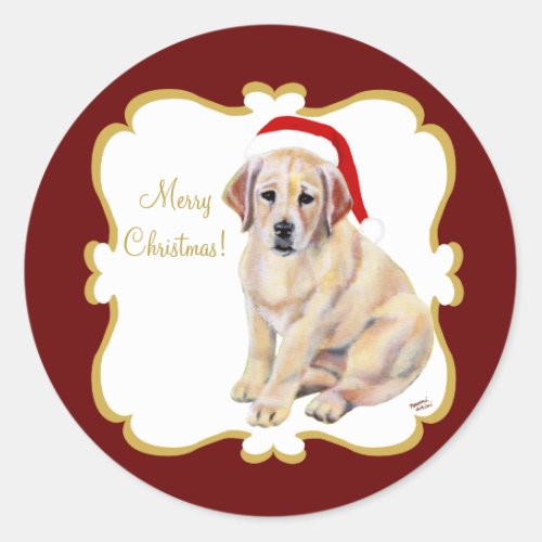 Christmas Yellow Labrador Puppy Classic Round Sticker