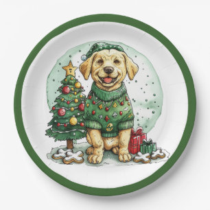 Christmas Yellow Labrador Retriever Dog Paper Plates