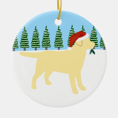 Christmas Yellow Labrador Santa Hat Ceramic Ornament