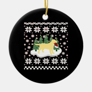 Christmas Yellow Labrador Silhouette Santa Hat Cla Ceramic Ornament