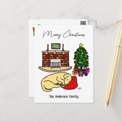 Christmas Yellow Labrador Sleeping Holiday Postcard