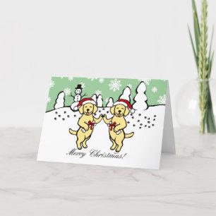Christmas Yellow Labradors Cartoon Holiday Card