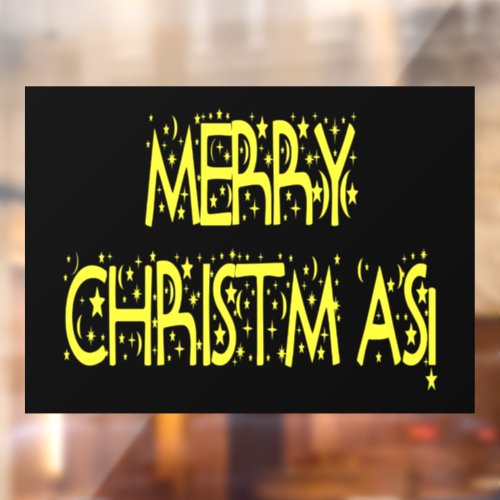 Christmas Yellow Stars Night Black 11x8 Vinyl Window Cling