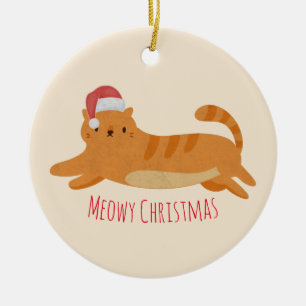 Christmas Yellow Tabby Cat Ceramic Ornament
