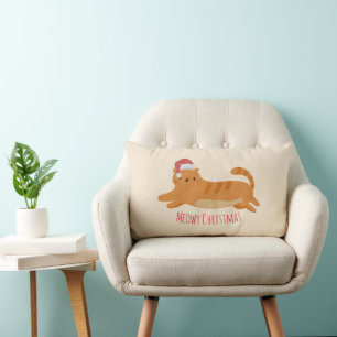 Christmas Yellow Tabby Cat Lumbar Pillow