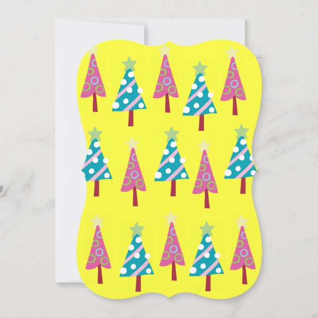 Christmas Yellow Trees Flat Greeting Card (Front)