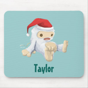 Christmas Yeti Doll in a Santa Hat Personalized Mouse Pad
