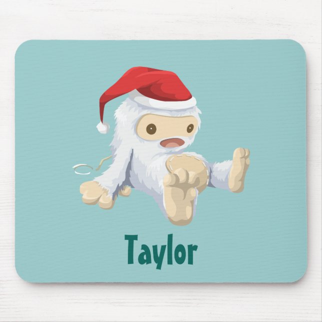 Christmas Yeti Doll in a Santa Hat Personalized Mouse Pad (Front)