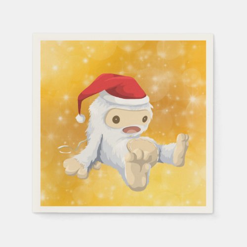 Christmas Yeti Doll on Gold Bokeh Design Napkins