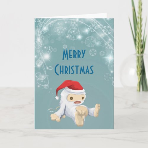 Christmas Yeti Doll Wearing a Santa Hat Holiday Card