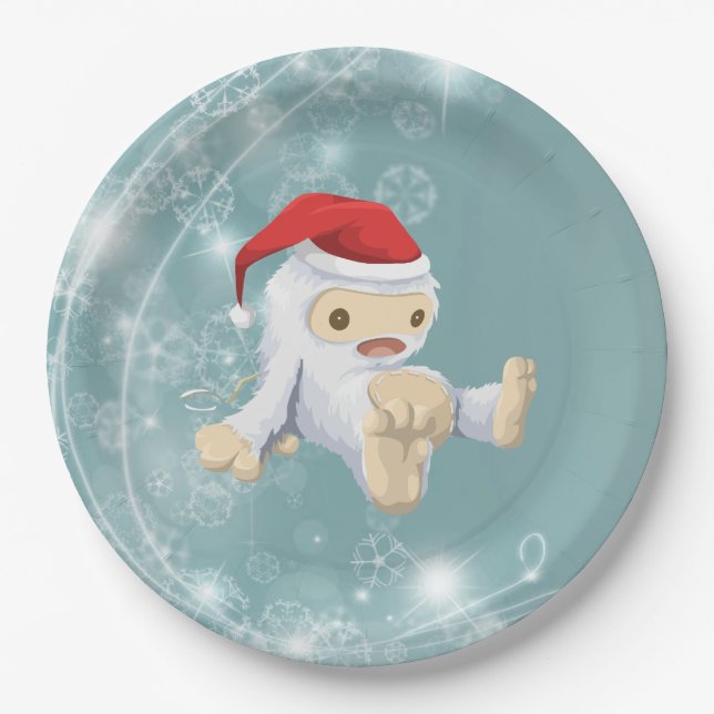 Christmas Yeti Doll Wearing a Santa Hat Paper Plates (Front)