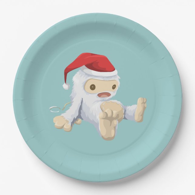 Christmas Yeti Doll Wearing a Santa Hat Paper Plates (Front)