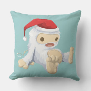 Christmas Yeti Doll Wearing a Santa Hat Throw Pillow