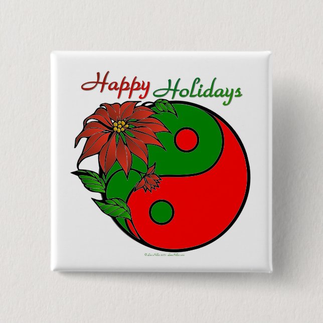 Christmas Yin Yang Poinsettia Button (Front)