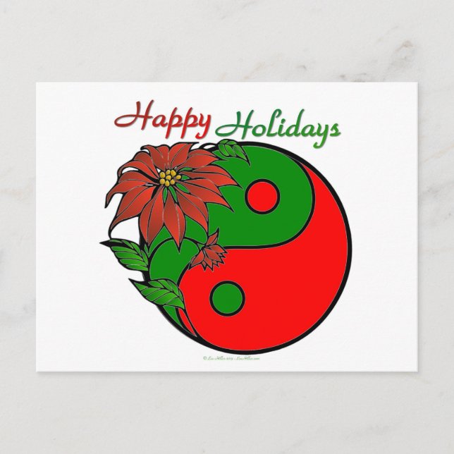 Christmas Yin Yang Poinsettia Holiday Postcard (Front)
