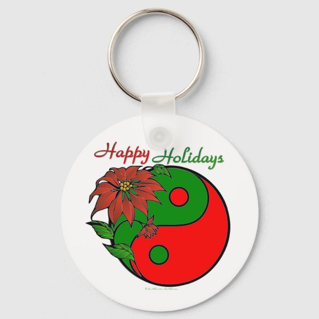 Christmas Yin Yang Poinsettia Keychain (Front)
