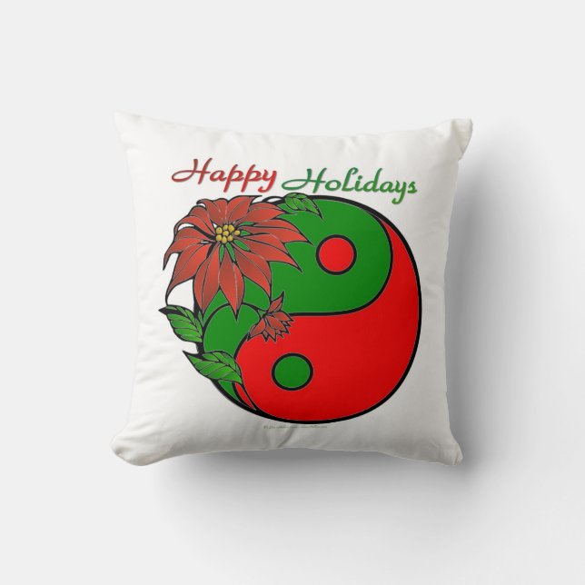 Christmas Yin Yang Poinsettia Pillow (Front)