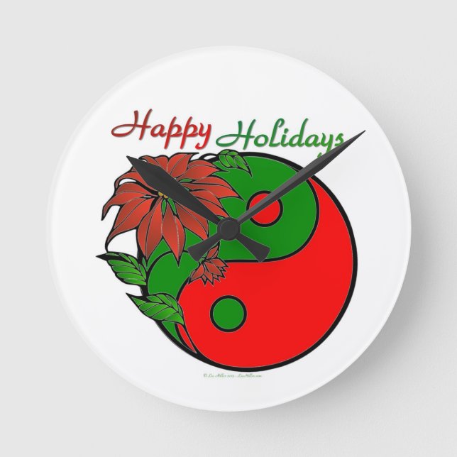 Christmas Yin Yang Poinsettia Round Clock (Front)