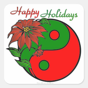 Christmas Yin Yang Poinsettia Square Sticker