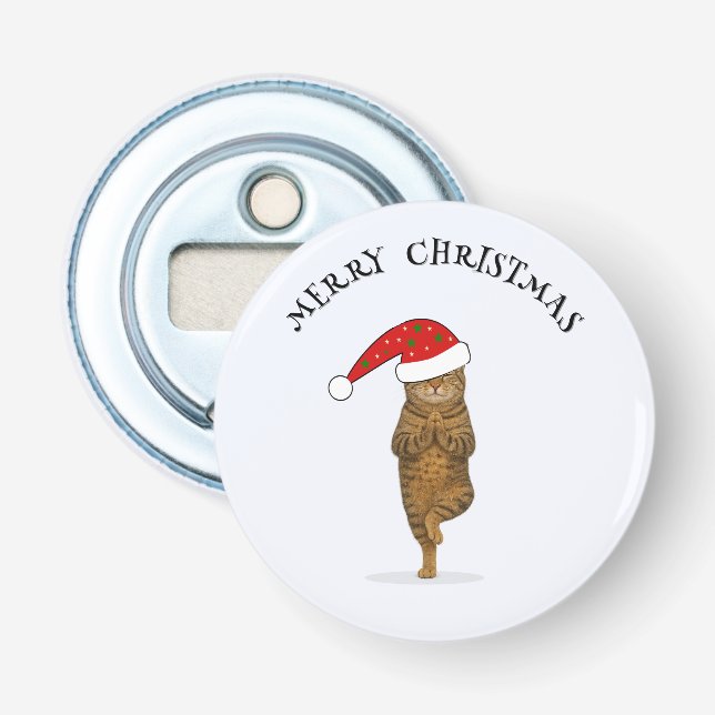 Christmas yoga cat your text bottle opener (Front)