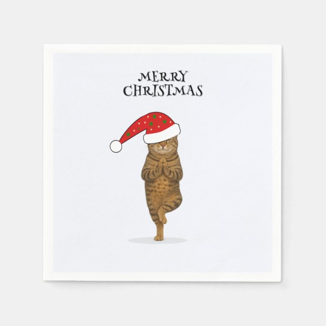 Christmas yoga cat your text napkins (Front)